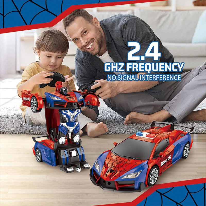 Cross-Border New Product Spider Transformation Car One-Click Demonstration Transformation Robot Simulation Police Car Light Racing Children's Toy