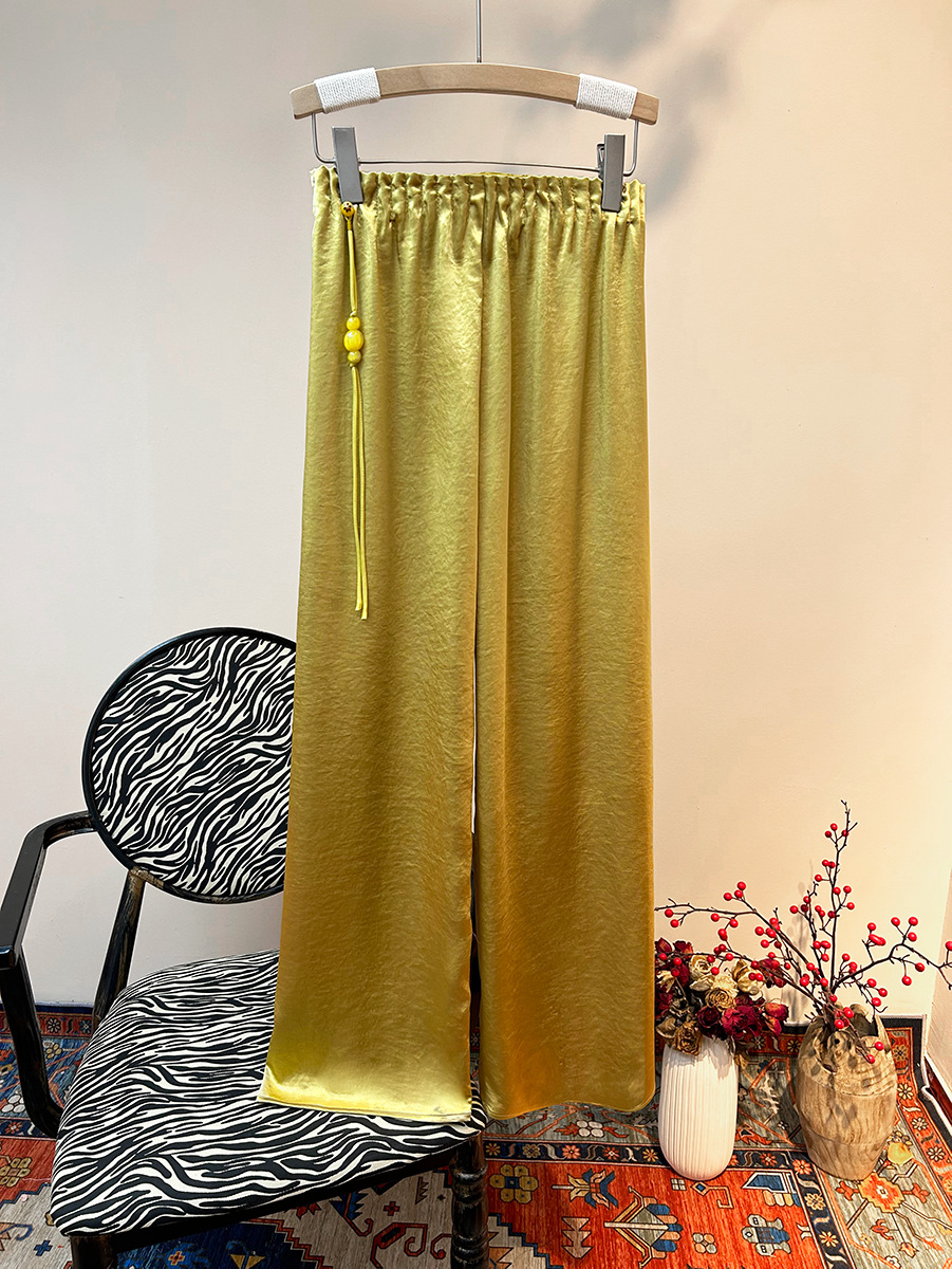 Gourd Pendant Glossy Pants Spring 2025 New High Waist Fashion Casual Elegant Straight Leg Pants