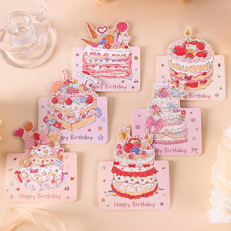 Happy Birthday Stereo Birthday Cake Creative Greeting Card Flower Shop Birthday Blessing Simple Message Small Card Teacher's Day
