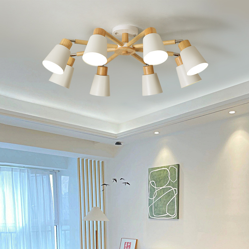 Nordic Style Chandelier Living Room Lamp Simple Modern Atmospheric ins Style Master Bedroom Dining Room Lamp Home Japanese Style Log Lamps