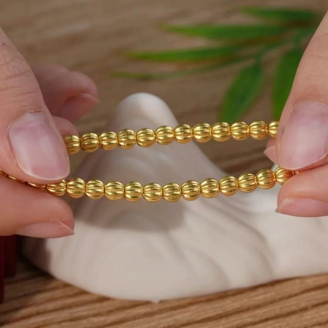 18K Gold Pumpkin Beads Au750 Color Gold DIY Bracelet Necklace Beaded Braided Rope Separated Beads Loose Bead Accessories Water Shell Wholesale