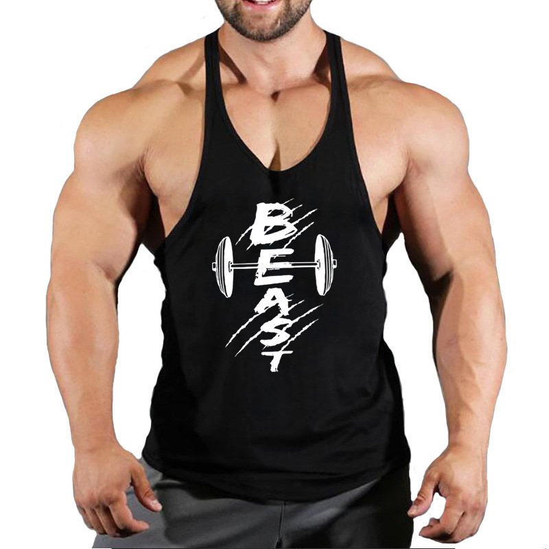 European and American plus size Men's Vest Beast Letter Printing I-Character Summer Vest