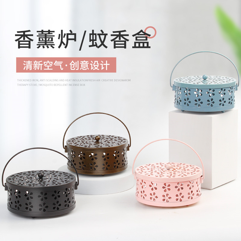 Mosquito Coil Holder for Home Use, Mosquito Coil Rack Tray, Iron Art, Fireproof and Anti-Scalding, with Lid, Indoor Creative Incense Burner, Mosquito Coil Box