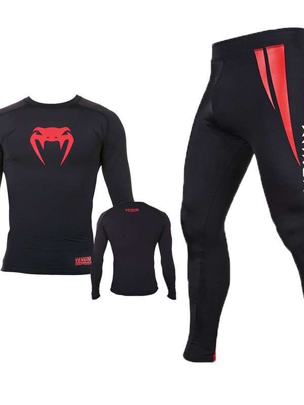 Venom suit Boxing Long-sleeved Tights Fighting Training Suit Sanda Suit Fitness Trousers Quick-drying Two-piece Set