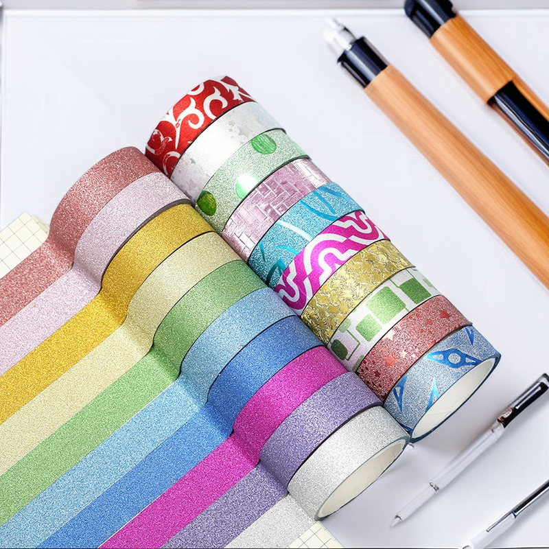 Cross-Border Creative DIY Glitter Tape Creative Stationery Photo Album Decoration Hand Account and Paper Tape Hand-Tearable Glitter Tape