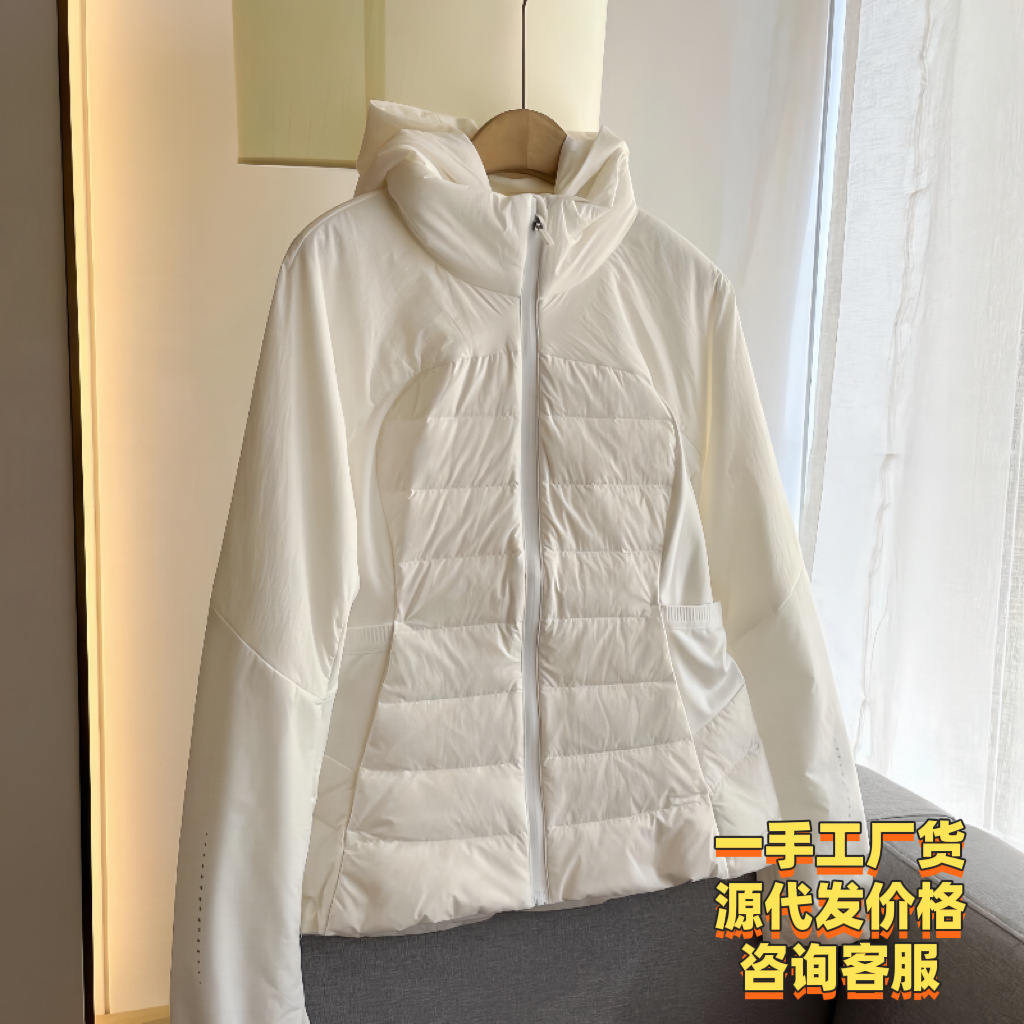 Спортивная куртка из пуха Lulu, 90% белого утиного пуха, облегающая, легкая, с капюшоном, зимняя