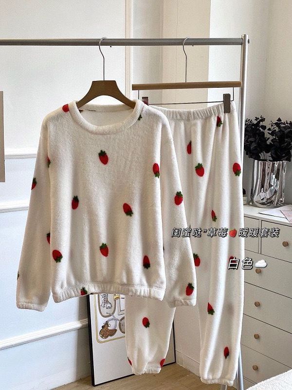 Pajamas women's autumn and winter fleece-lined thickened coral fleece warm bottoming suit student bottoming warm home wear can be worn outside