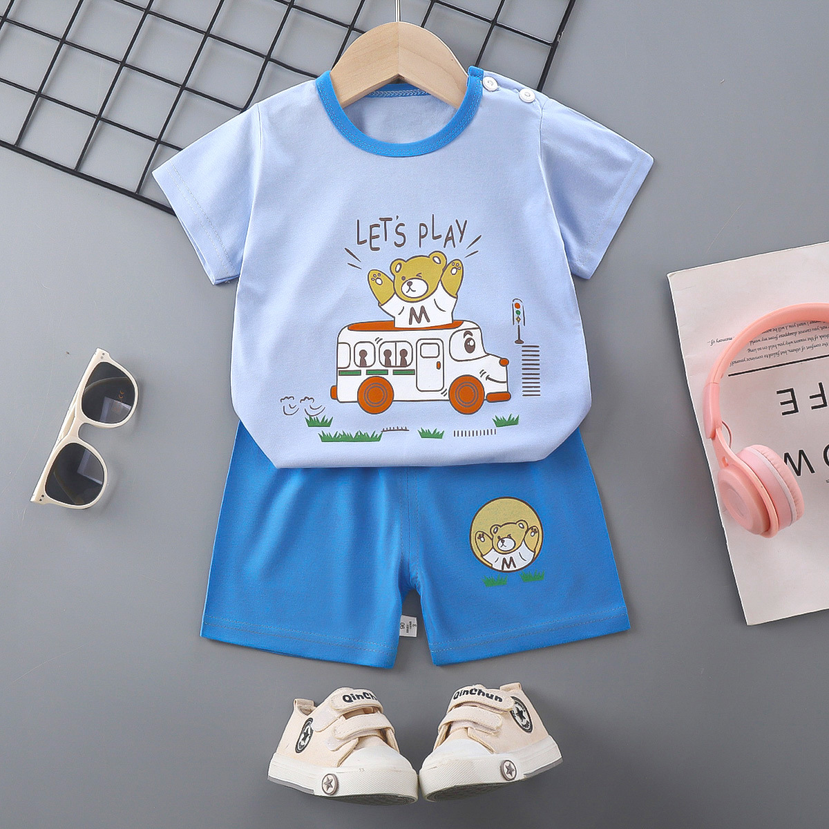 [Exclusive for Automatic Distribution] Children's Short-Sleeved Suit, Pure Cotton, Girls' Summer Clothes, Boys' T-Shirts, Baby Clothes