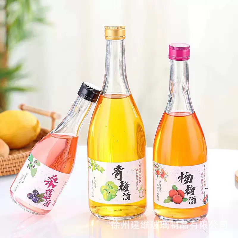 Fashionable Transparent Fruit Wine Bottle Glass Wine Bottle Frosted Sealed Homemade Fruit Wine Bottle Thickened Beverage Bottle Repackaged Wine Empty Bottle