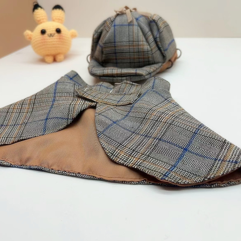 Pet Sherlock Holmes Detective Transformation Cloak Hat Set Cat Dog Halloween Dress Funny Sleeveless