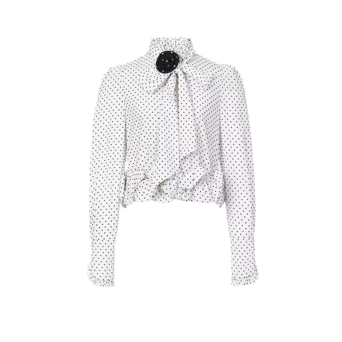 Rafei 2025 Early Spring New Design Girl's Ruffled Black and White Polo Dot Collar Strap Shirt