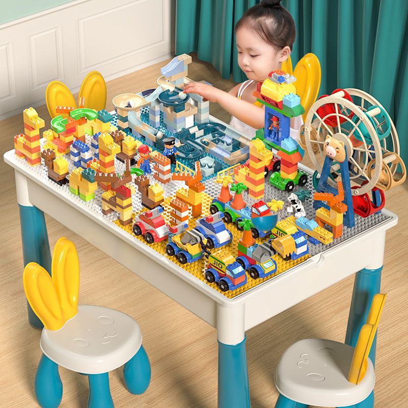 Compatible with Lego Children's Multifunctional Educational Baby Early Education Large Particle Slide Building Blocks Table Learning Game Table Toys