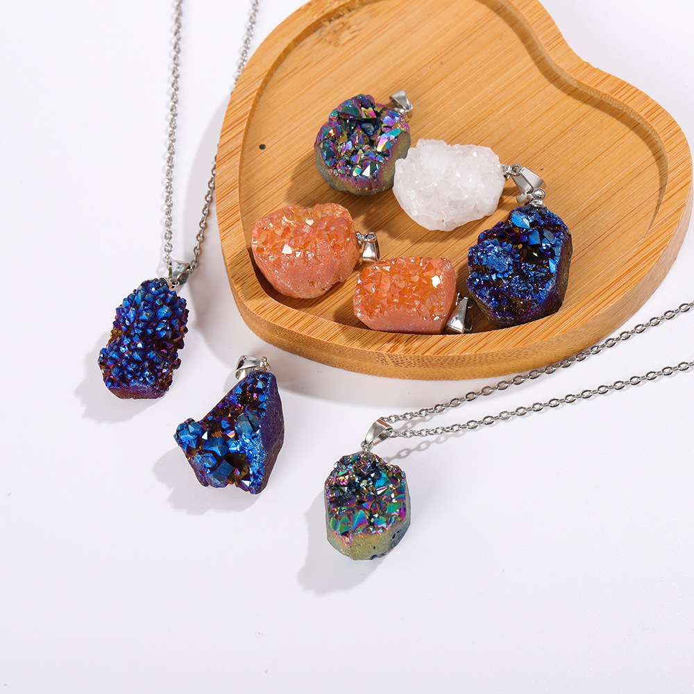 Натуральная асимметричная кристаллическая подвеска белая кристаллическая необработанная каменная ожерелье DIY ювелирные аксессуары гравийная подвеска ожерелье трансграничная