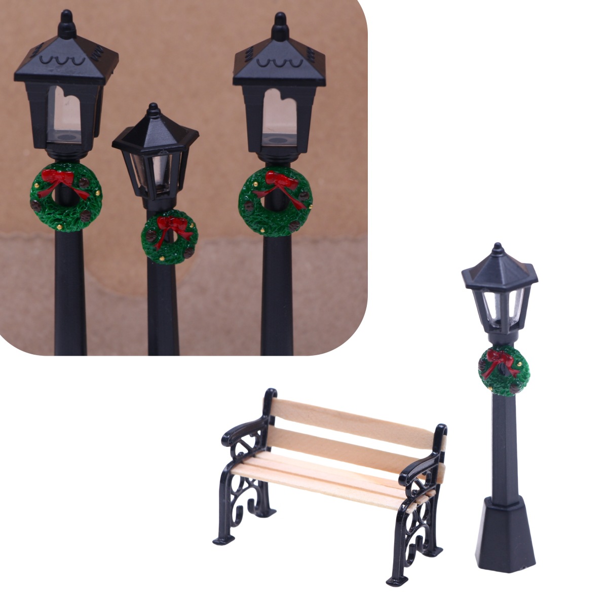 Doll House Christmas Gate Mini Simulation Garland Street Light BJD Micro Landscape Scene Props Decorative Model Accessories
