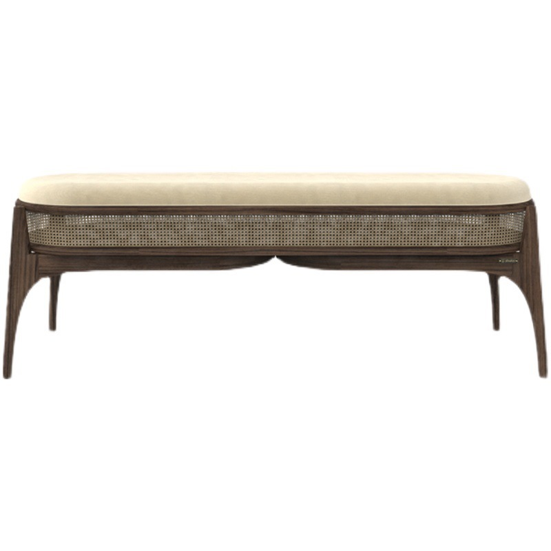 New Chinese-style Solid Wood Rattan-weaving Shoe-changing Stool Bedroom Bed End Stool Living Room Leisure Sofa Stool Creative Model Room Bench