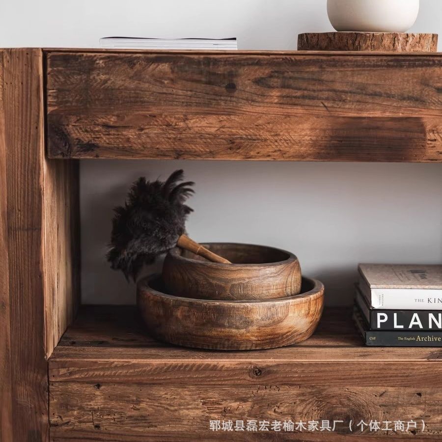 Elm Wood Entrance Cabinet Homestay Living Room Silent Style Decorative Cabinet Wall Table Entrance Table Display Storage Rack Sideboard Table