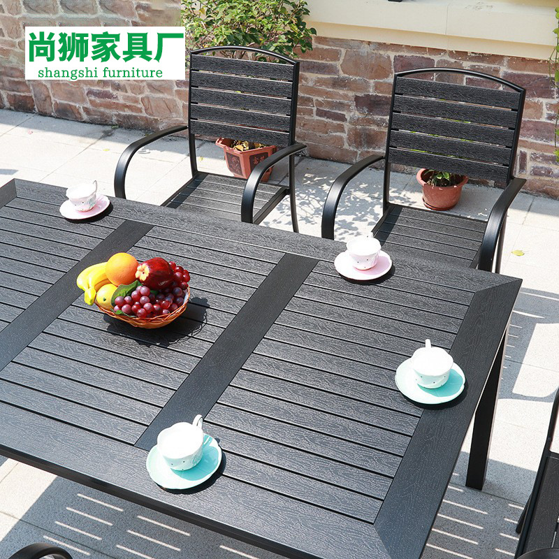 Outdoor Table and Chair Leisure Restaurant Commercial Street Courtyard Table and Chair Plastic-wood Table Aluminum Alloy Anti-corrosion Drying Metal Table and Chair Combination