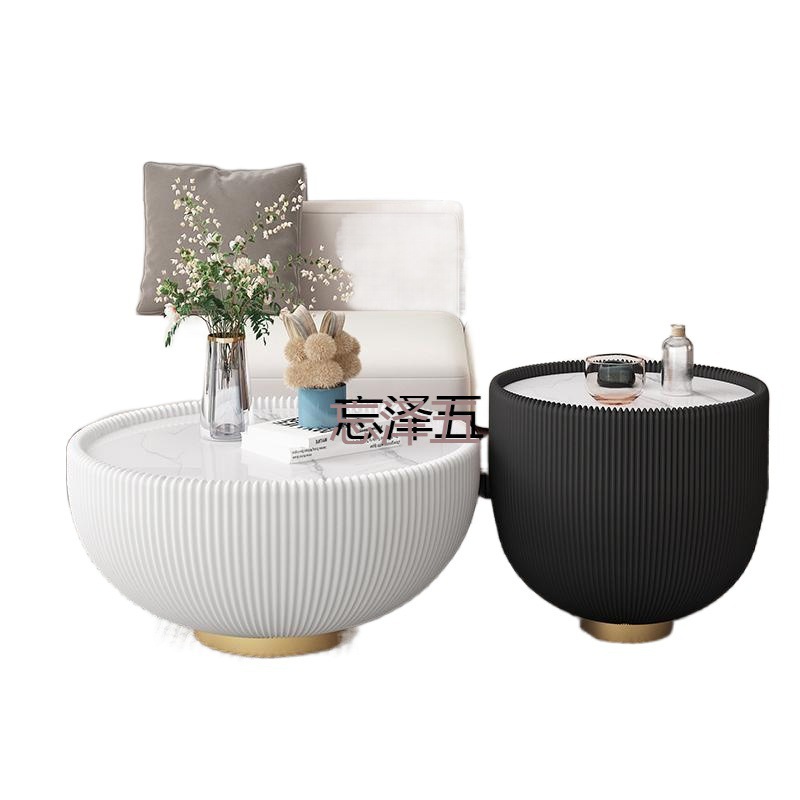 PCGS Nordic Light Luxury Coffee Table Modern Living Room Table Small Apartment Size Combination Round Rock Board Leather Creative Bowl