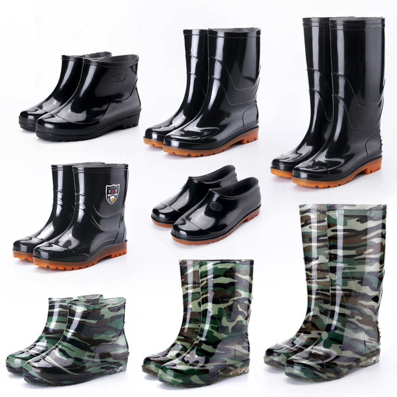 Men's Construction Site Rain Boots Beef Sole PVC Military Rain Boots Waterproof Non-slip Labor Wear-resistant Warm PVC Men's Water Boots