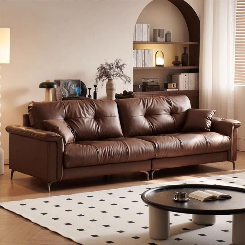 Итальянский нормкор диван Небула прямой ряд стиль середины века для маленькой квартиры из первой кожи черный диван