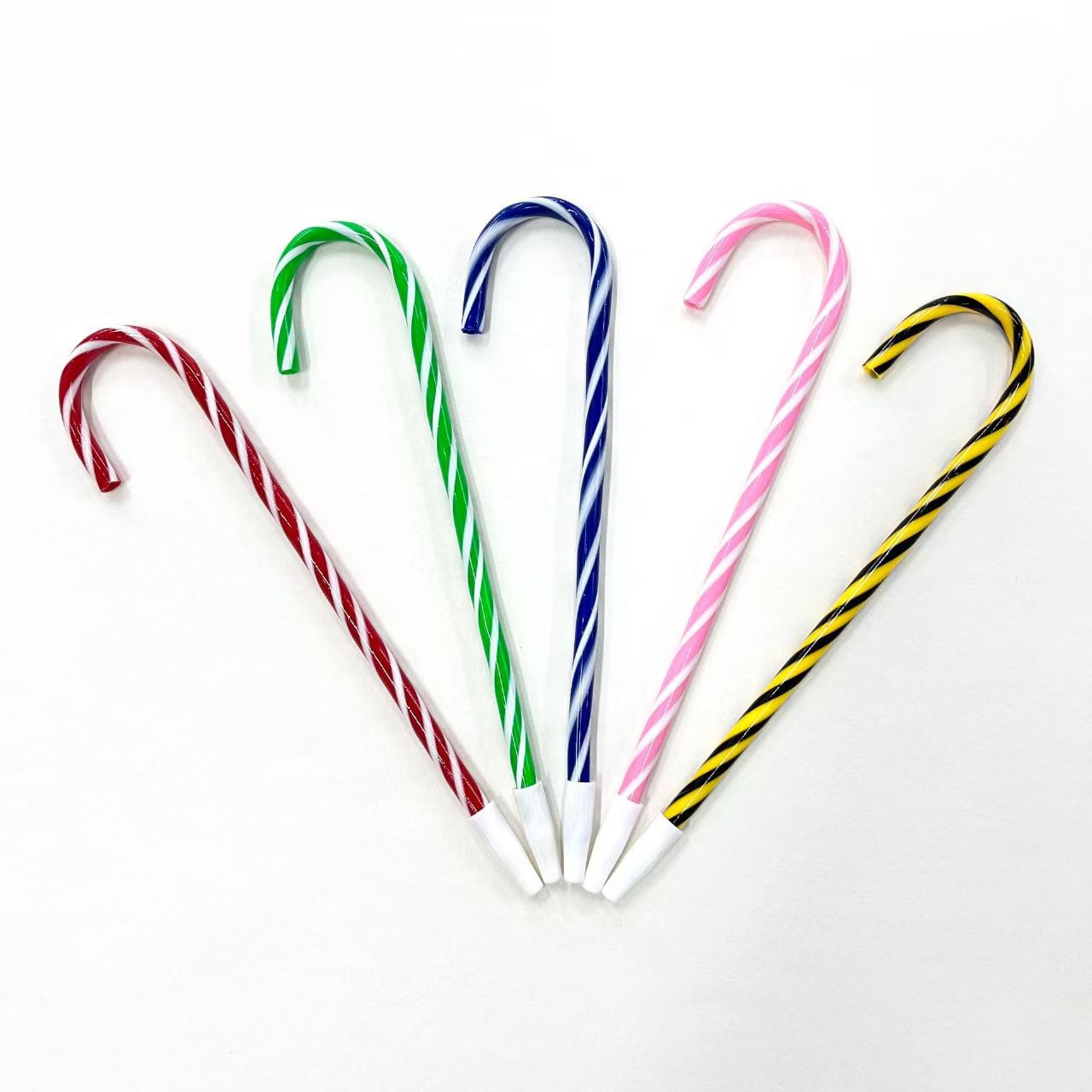 Colorful Curved Gift Cartoon Pen Christmas Candy Cane Pen Striped Ballpoint Pen Creative Pet Eco-Friendly Ballpoint Pen Candy Cane