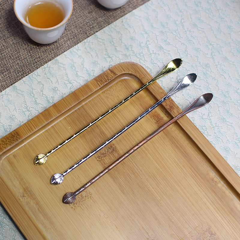 Antique threaded metal tea spoon antique copper dial bamboo spoon tea dial teaspoon tea ceremony accessories alloy wholesale