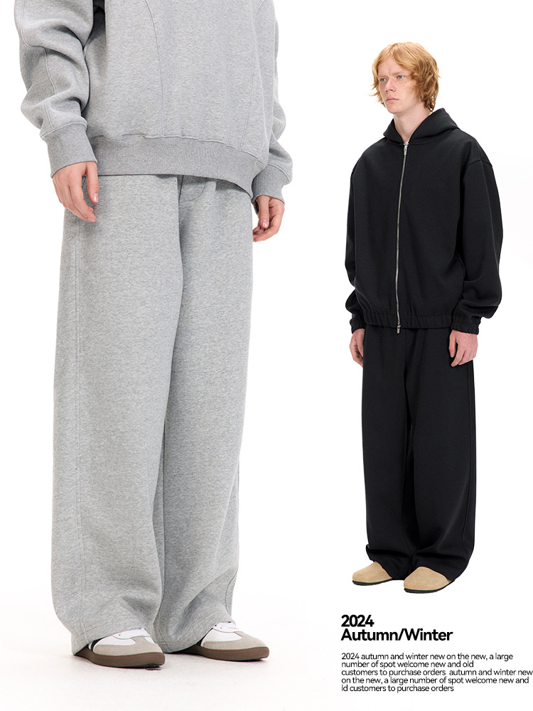 UNF Comfortable Lazy Air Layer Loose Dinging Knitted Straight Scimitar Pants Men's and Women's Casual Pants Autumn and Winter New