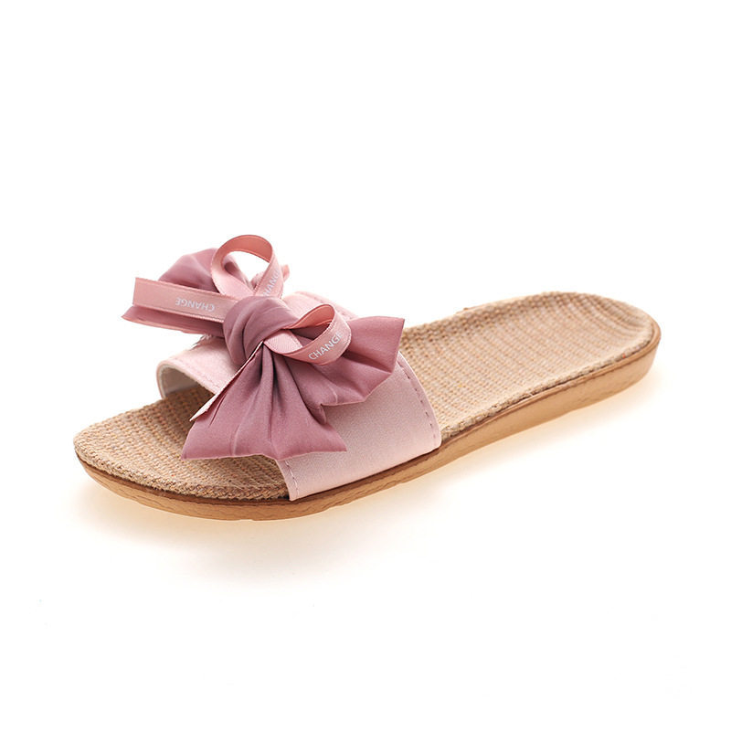 Slippers Women's Summer Indoor and Outdoor Home Floor Non-Slip Office Slippers Home Cute Bow Linen Slippers