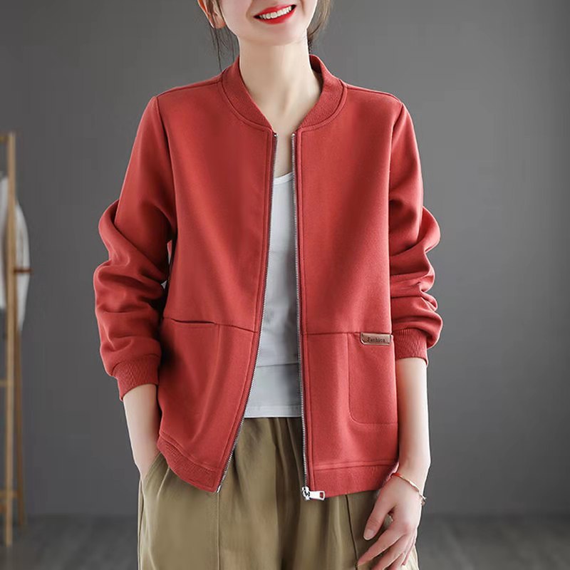 Women's Short Outwear Women's Spring & Fall 2023 Loose Zipper Cardigan Sweatshirt Middle-Aged Mother's Casual Stick