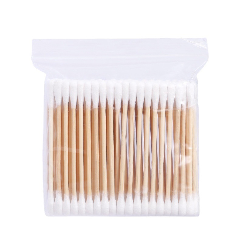 Double-headed 100 PCs cotton swab wooden stick makeup cotton stick cotton ear cleaning cotton ball makeup remover cotton stick pointed round head