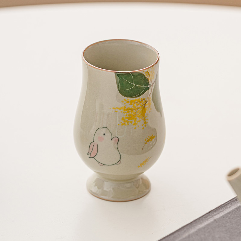 Plant Gray Rabbit Scent Cup Ceramic Tea Cup Master Cup Single Cup Kung Fu Tea Set Large Capacity Household Tea Cup