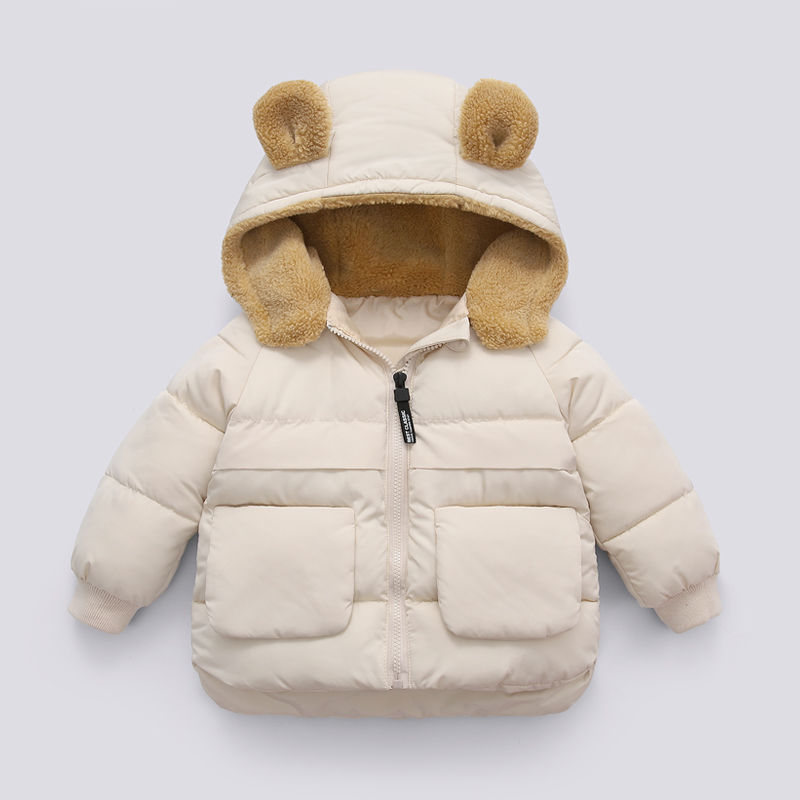 Children's down Jacket Girls and Boys Cotton Outwear Lamb Velvet 2025 New Autumn and Winter Short Thickeneded Hooded Warm Jacket