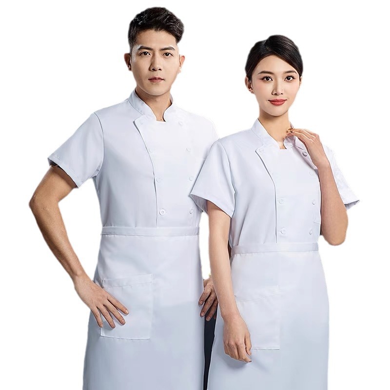 High-end Solid Color Chef Clothing Work Clothes Short-sleeved Men's and Women's Summer Breathable Thin School Canteen Hotel Rear Kitchen Tooling