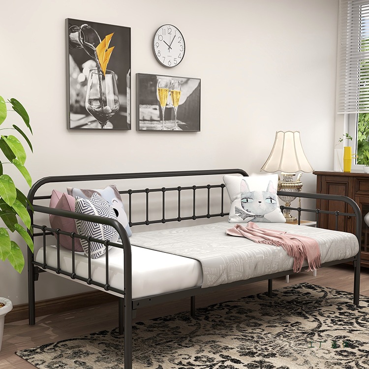 European-Style Sofa Bed Dual-Purpose Wrought Iron Bed Single Small Apartment Living Room Study Nap Simple Multi-Functional Wrought Iron Sofa