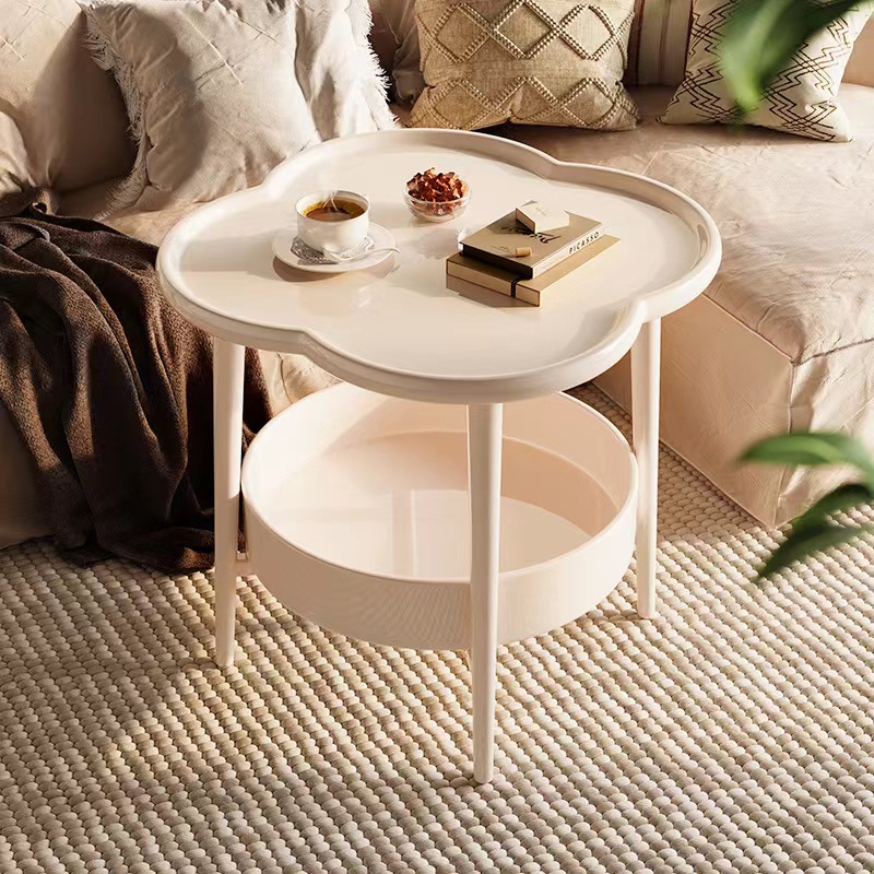 Cross-Border Small Side Table for Small Apartments, Bedside Table, Storage Rack, Cream-Colored Household Sofa Mini Table, Round and Movable