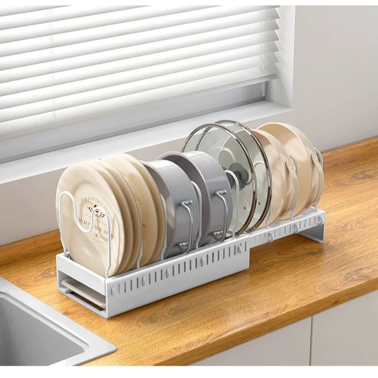 in stock Kitchen Cooktop Storage Rack Retractable Adjustable Bowl and Dish Rack Countertop Multifunctional Pot Cover Drain Rack