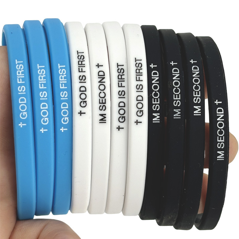 Multicolor thin strip GOD IS FIRST letter sports tide brand silicone bracelet 5mm colored rubber hand ring
