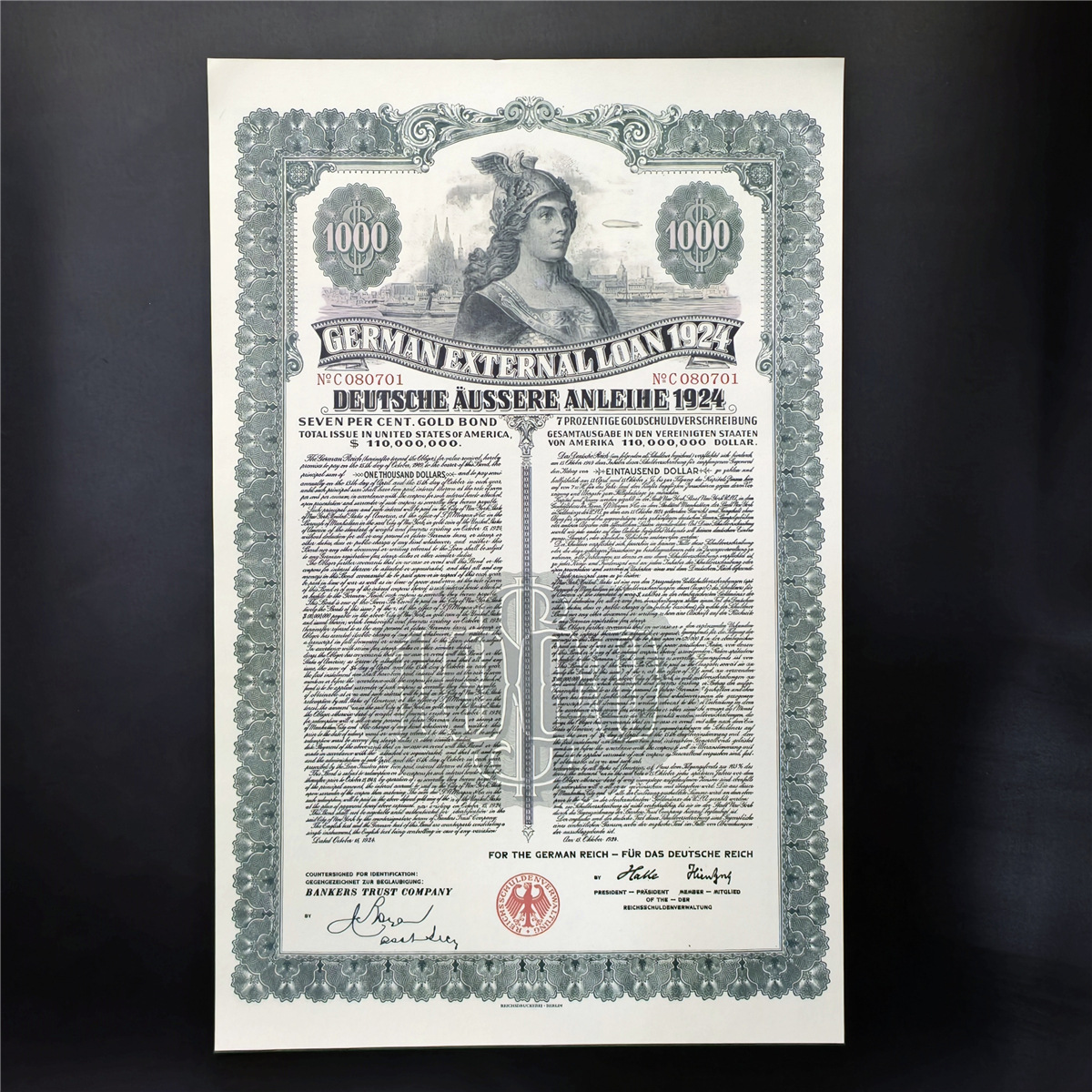 1924 German large-size vintage souvenir fluorescent coupons non-circulating a set of foreign trade commemorative banknotes