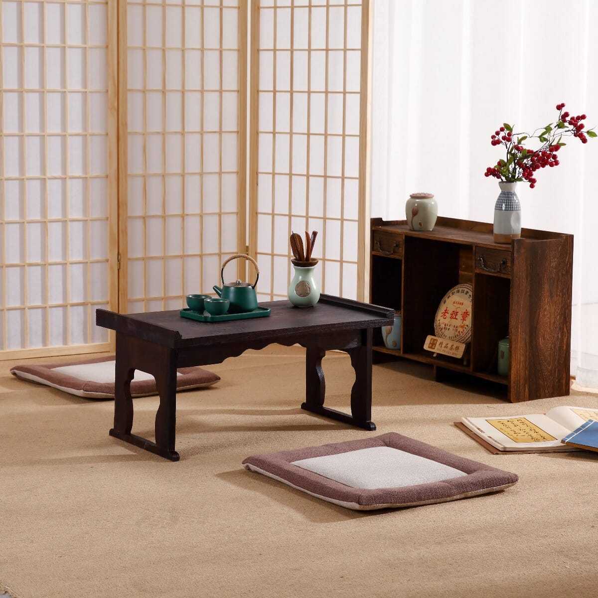 Tatami Coffee Table Solid Wood Home Low Table Tea Table Small Kang Table Folding Bay Window Table Balcony Table Small Coffee Table Japanese Style