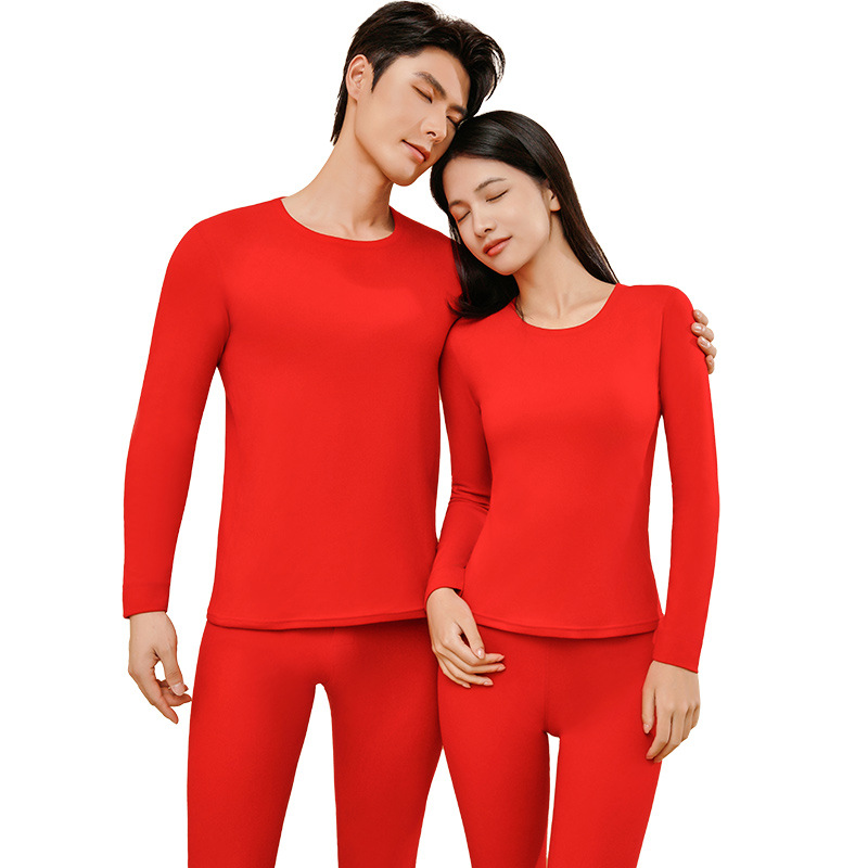 Jiubao Trendy Thermal Underwear Couple Big Red Autumn Clothes Autumn Pants Zodiac Year Wedding Inner Suit Protective Clothes Wholesale