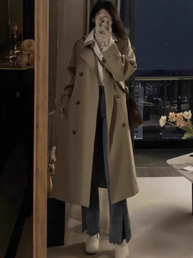 Korean Style Petite Trench Coat for Women 2025 Spring and Autumn New Korean Version Double-Breasted British Style Versatile Trench Coat for Women Trendy