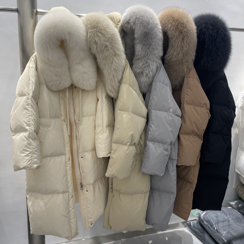 Down Jacket Women's Mid-Length 2025 Winter New Fox Big Fur Collar Waist Thickeneded Jacket Women's Clothing Wholesale