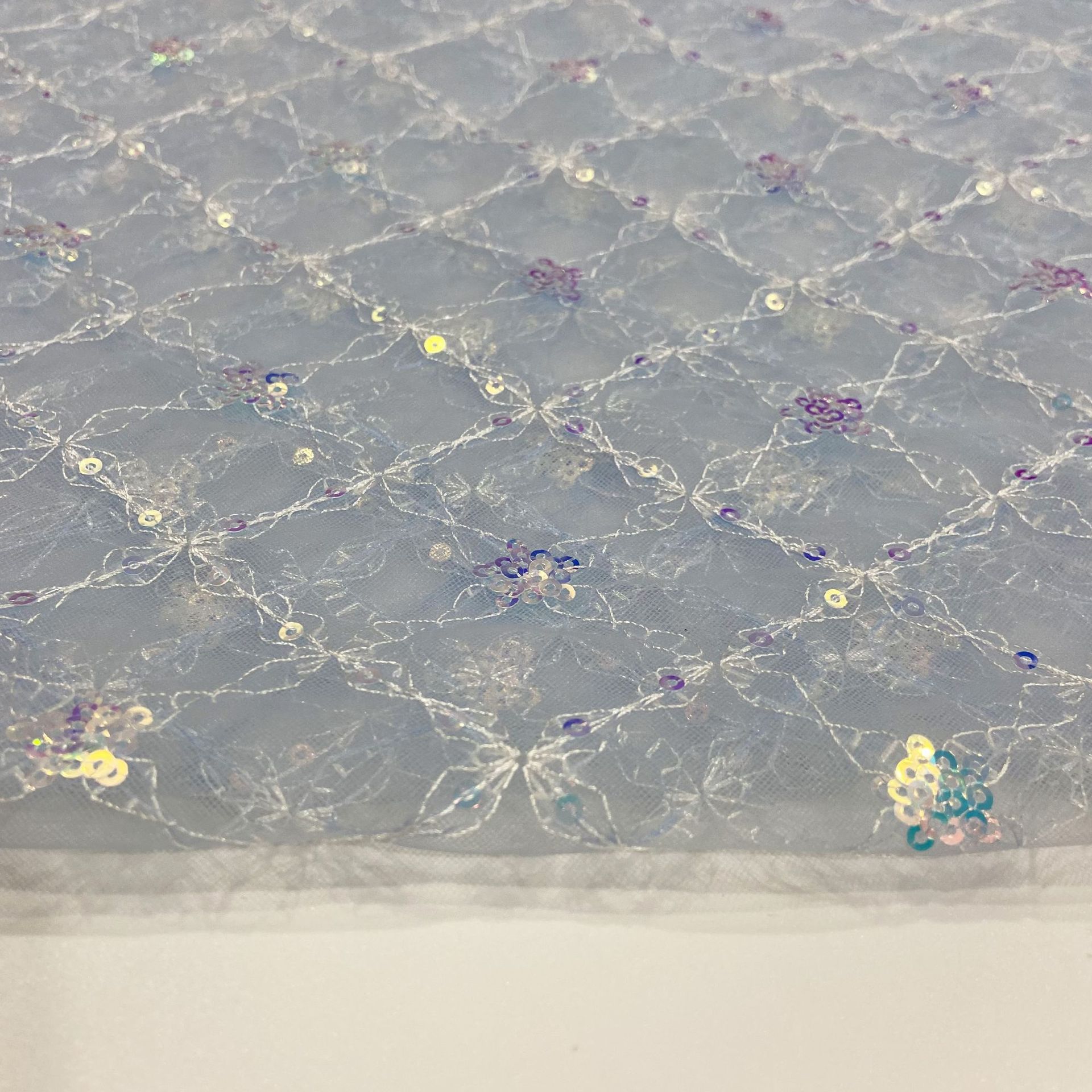 Bead embroidered lace fabric manufacturers sequin embroidered check mesh small fresh spring and summer women's clothing children's dress fabric