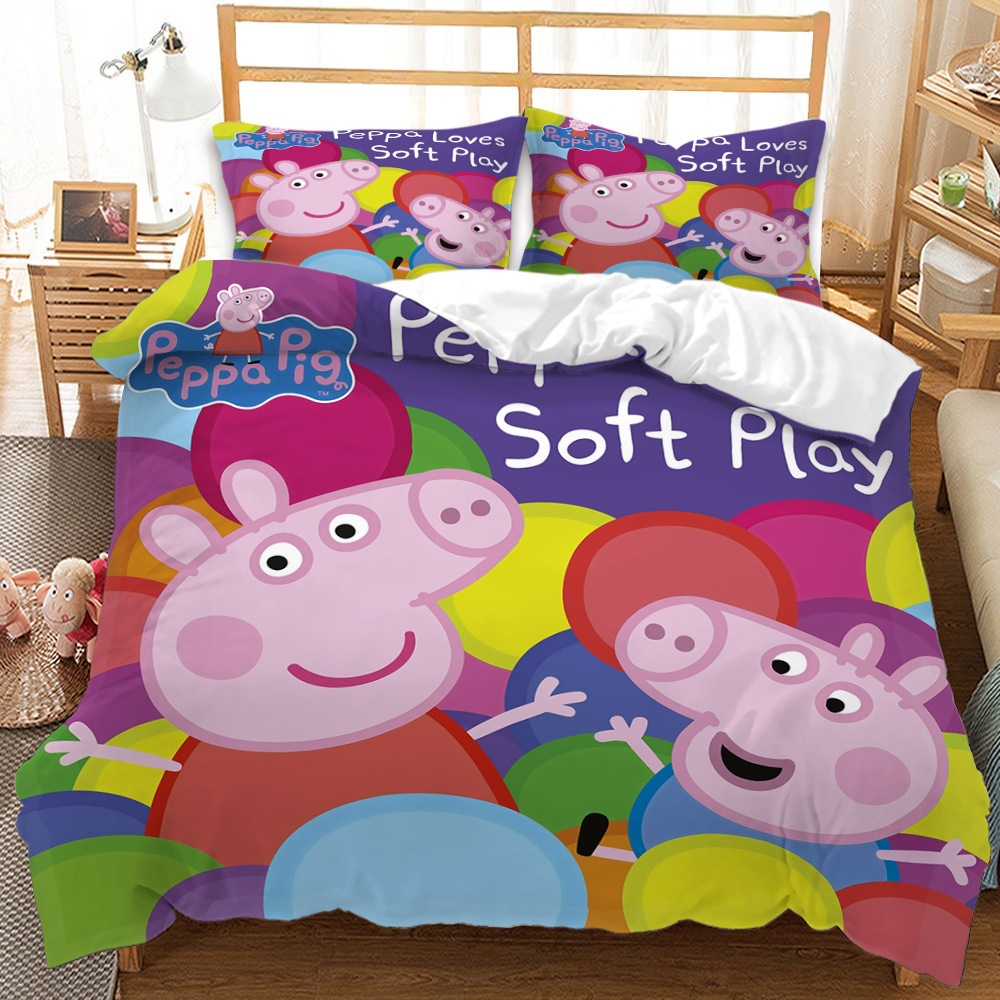 Cross-Border Home Textiles Customized with Pictures of Peppa Pig Three-Piece Set Digitally Printed and Shipped on Behalf of