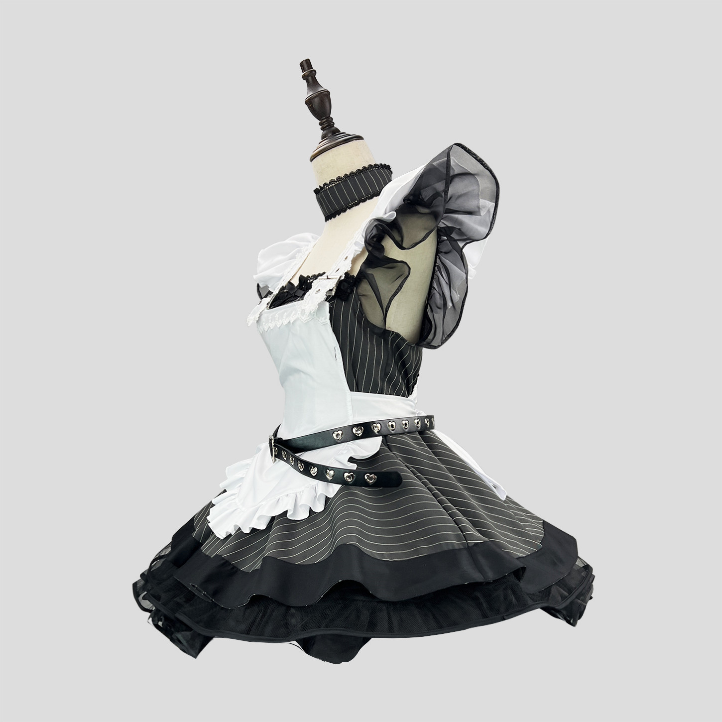 New Retro Black and White Striped Lolita Maid Outfit Subculture Japanese Cute Apron Set Cosplay Dress