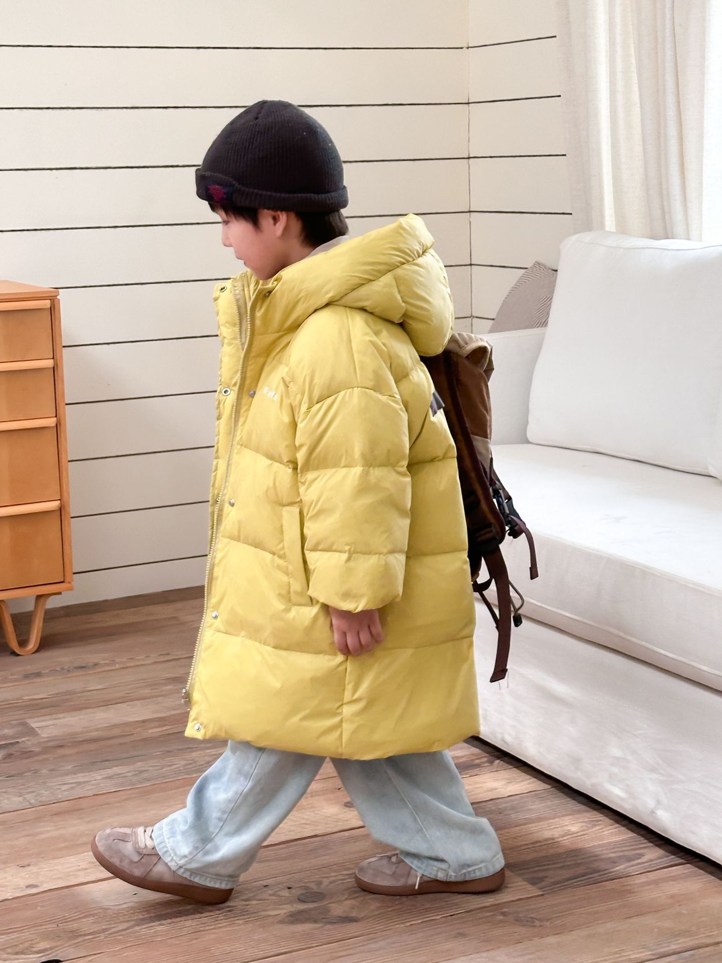 Children's Winter Mid-length Down Jacket Boys and Girls Thickened Over-the-knee White Duck Down Jacket Loose Korean Style for Large Children