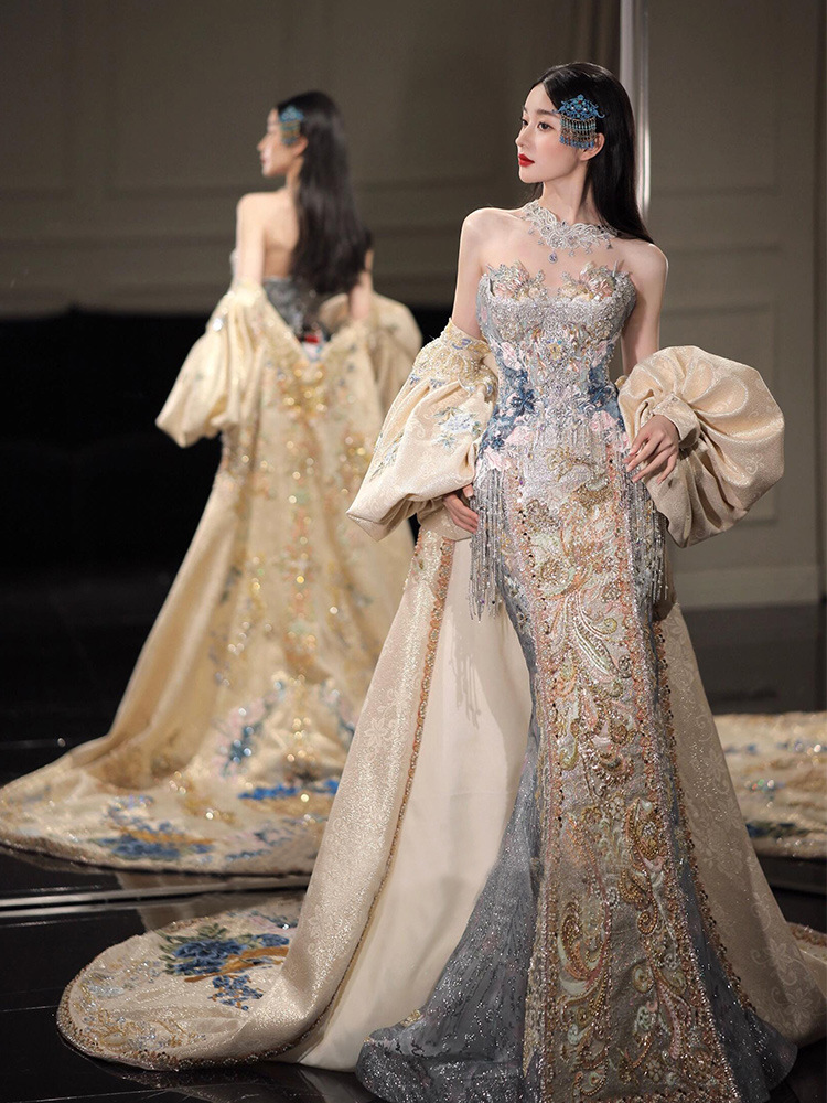 Новое китайское свадебное платье, 2025, летнее, новое, платье для тостов, элегантное, платье с хвостом