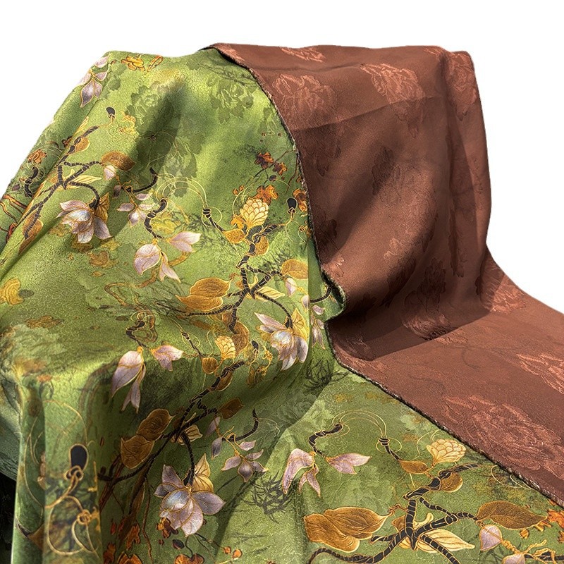 New Silk Xiangyun Yarn Fabric Chinese Style Cheongsam dress Mulberry Silk Fabric Zero Cut Plant Flower Silk