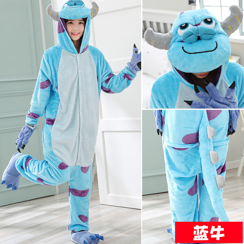 Adult mixed batch autumn and winter flannel cartoon animal conjoined pajamas men and women couple home penguin costumes wholesale
