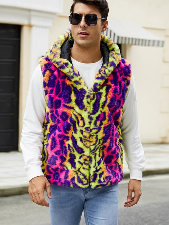 F0780 Amazon осень и зима новая мода мужской теплый жилет имитация меха леопардовый контрастный плюшевый жилет